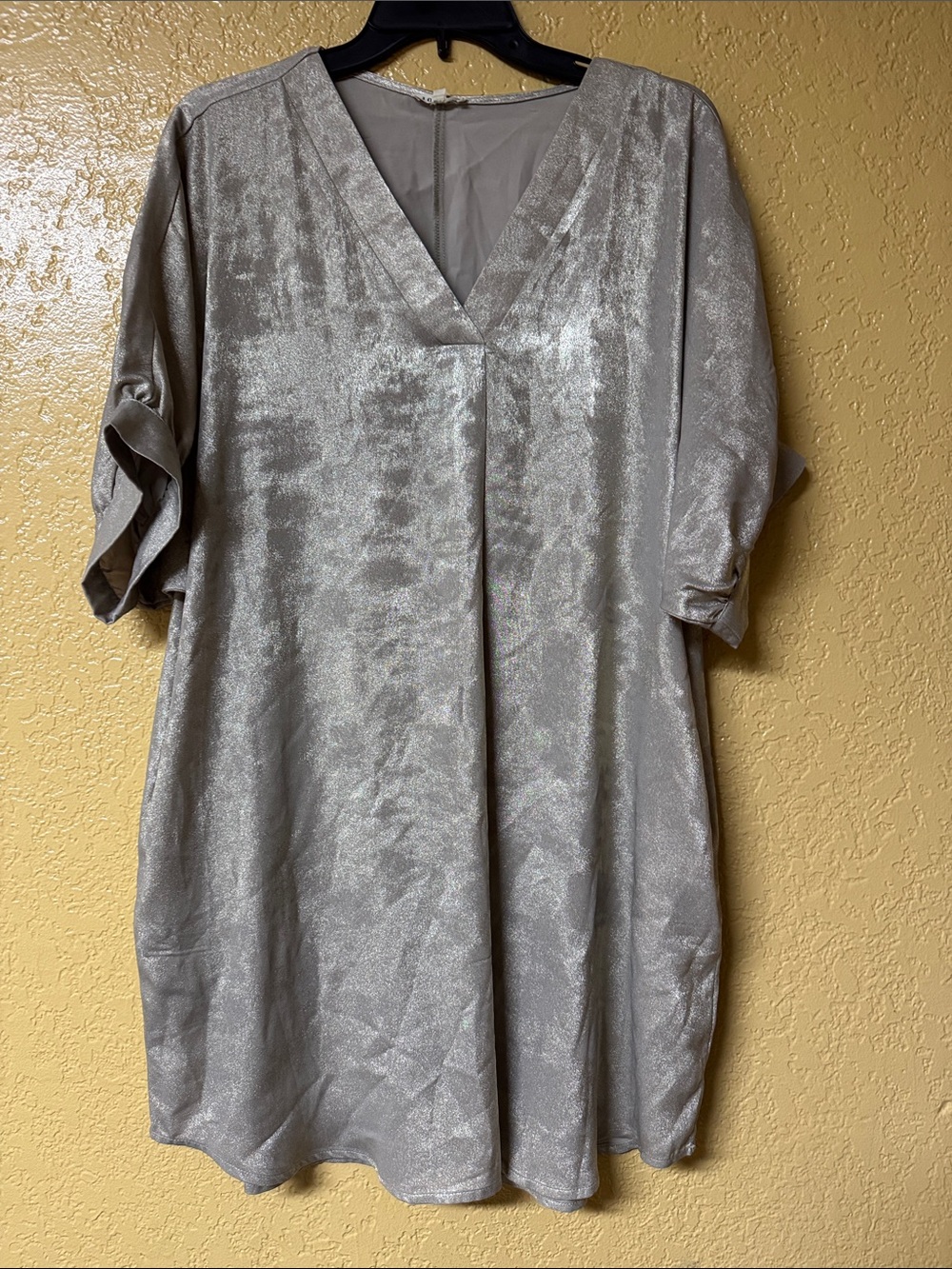 Metallic Silver V-Neck Tunic Top